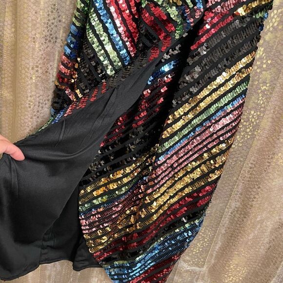 Tea & Cup Multi Sequin Rainbow Striped Sleeveless Midi Dress, Small NWOT - Picture 5 of 10
